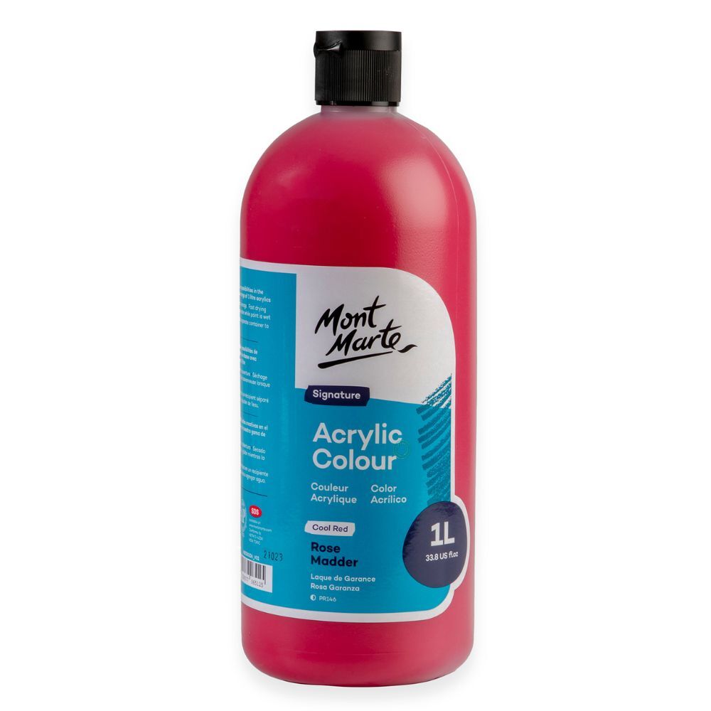 Mont Marte Signature Acrylic Paint 1 litre Squeeze Bottle Cool Red - Rose Madder