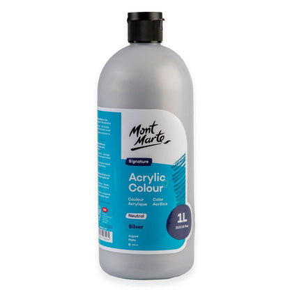 Mont Marte Signature Acrylic Paint 1 litre Squeeze Bottle Neutral - Silver