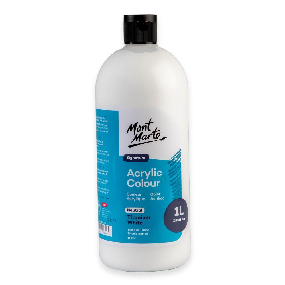 Mont Marte Signature Acrylic Paint 1 litre Squeeze Bottle Neutral - Titanium White
