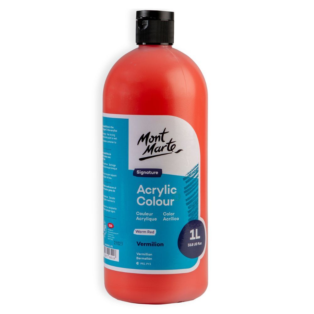 Mont Marte Signature Acrylic Paint 1 litre Squeeze Bottle Warm Red - Vermilion