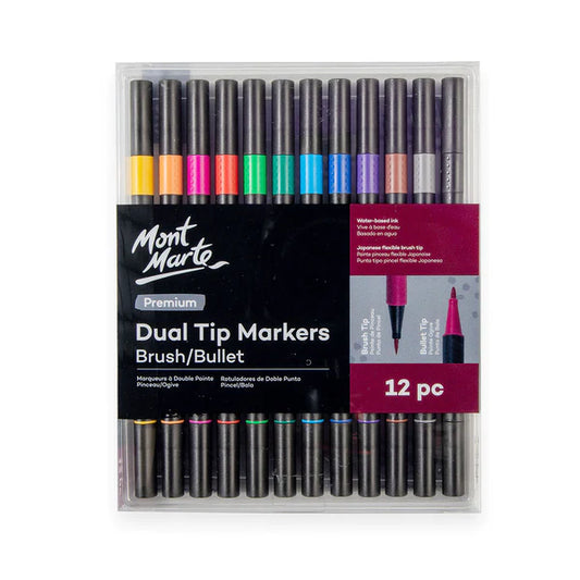 Mont Marte Dual Tip Markers Brush/Bullet 12pc Default Title