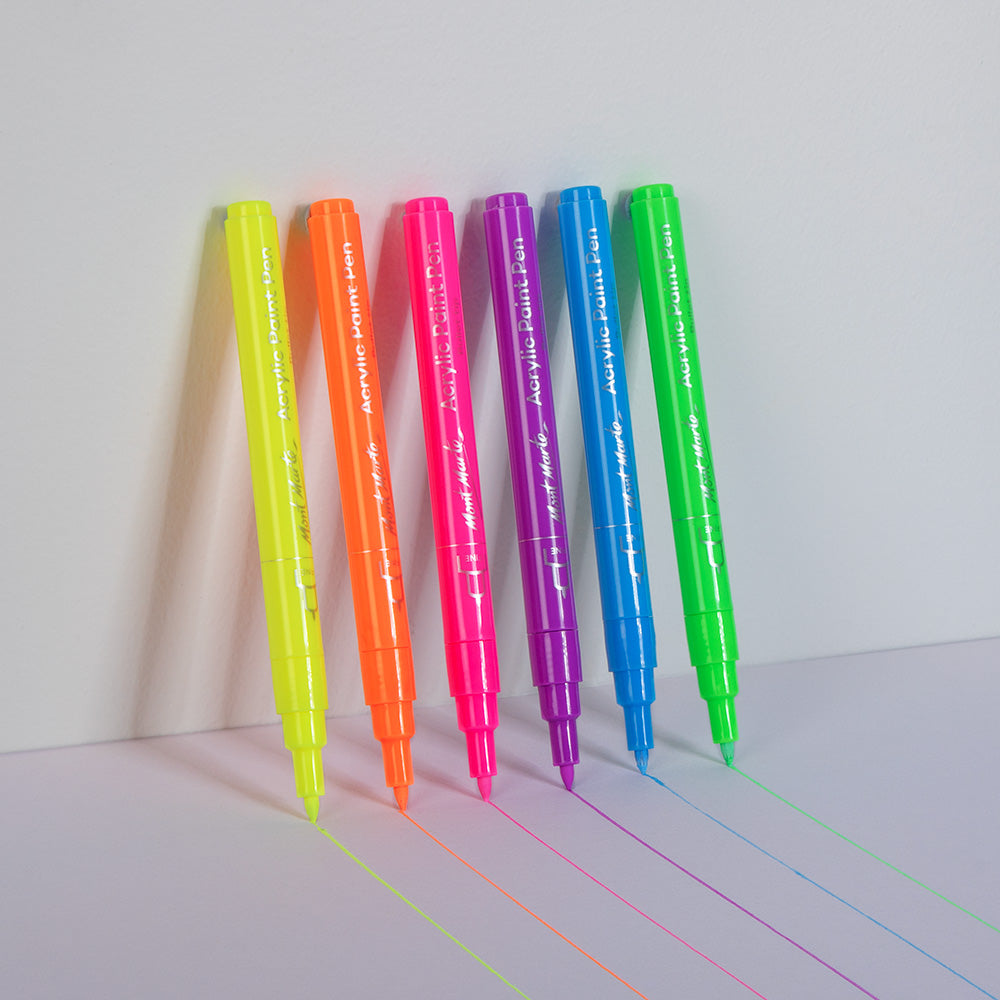 Mont Marte Fluoro Acrylic Paint Pens Fine Tip 6pc