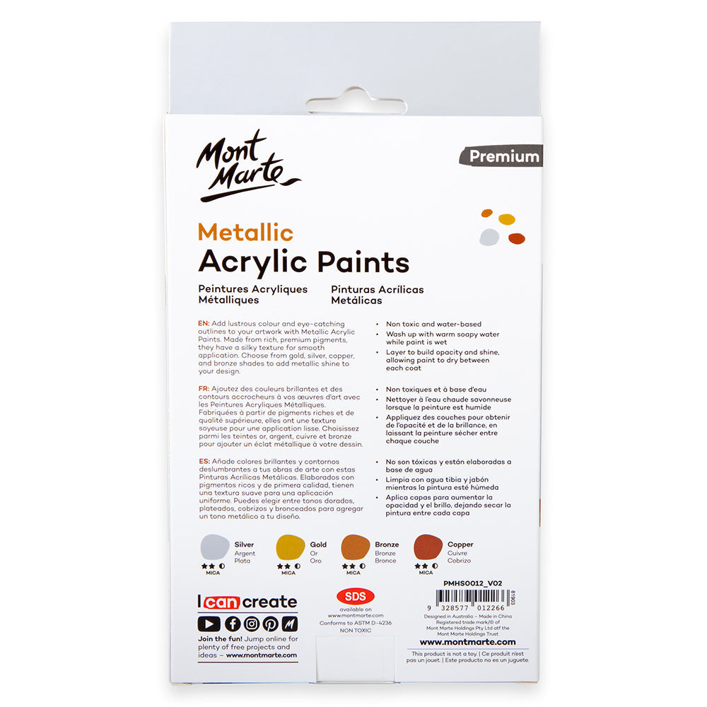 Mont Marte Metallic Acrylic 50ml x 4pce