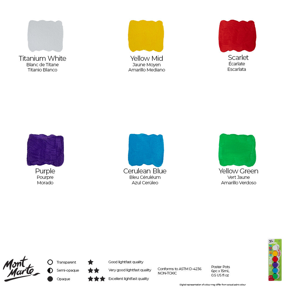 Mont Marte Poster Pots 6pc x 15ml - Brights