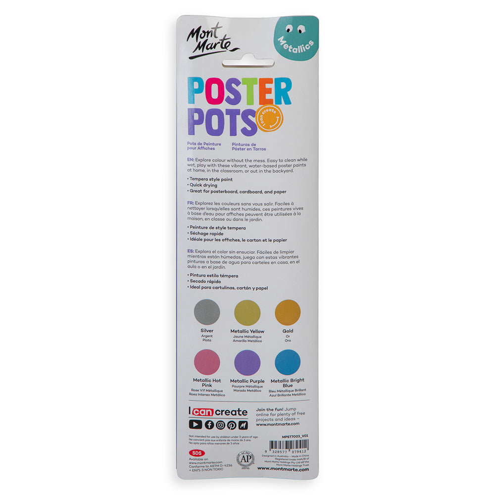 Mont Marte Poster Pots 6pc x 15ml - Metallics