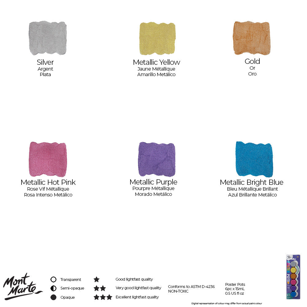 Mont Marte Poster Pots 6pc x 15ml - Metallics