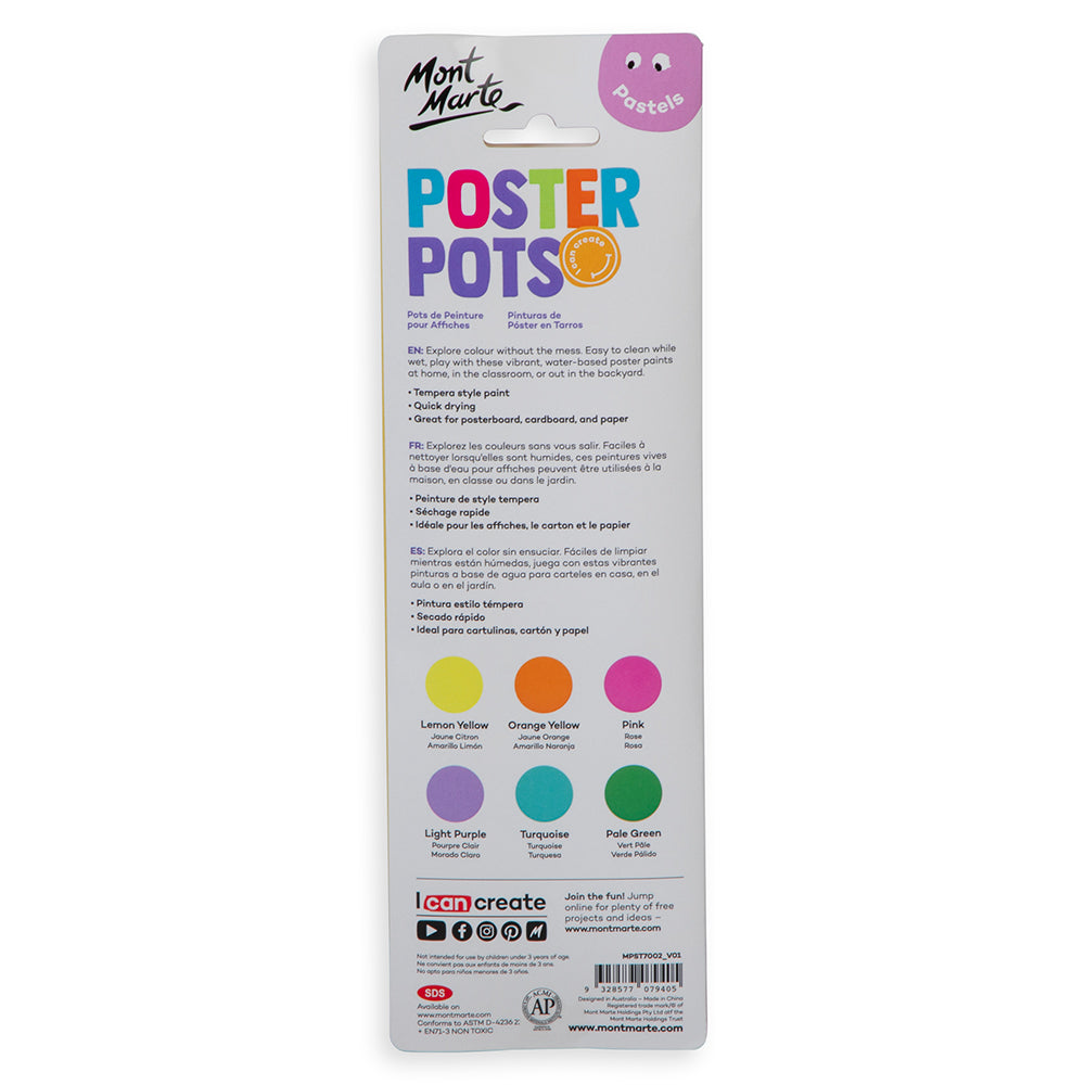 Mont Marte Poster Pots 6pc x 15ml - Pastels
