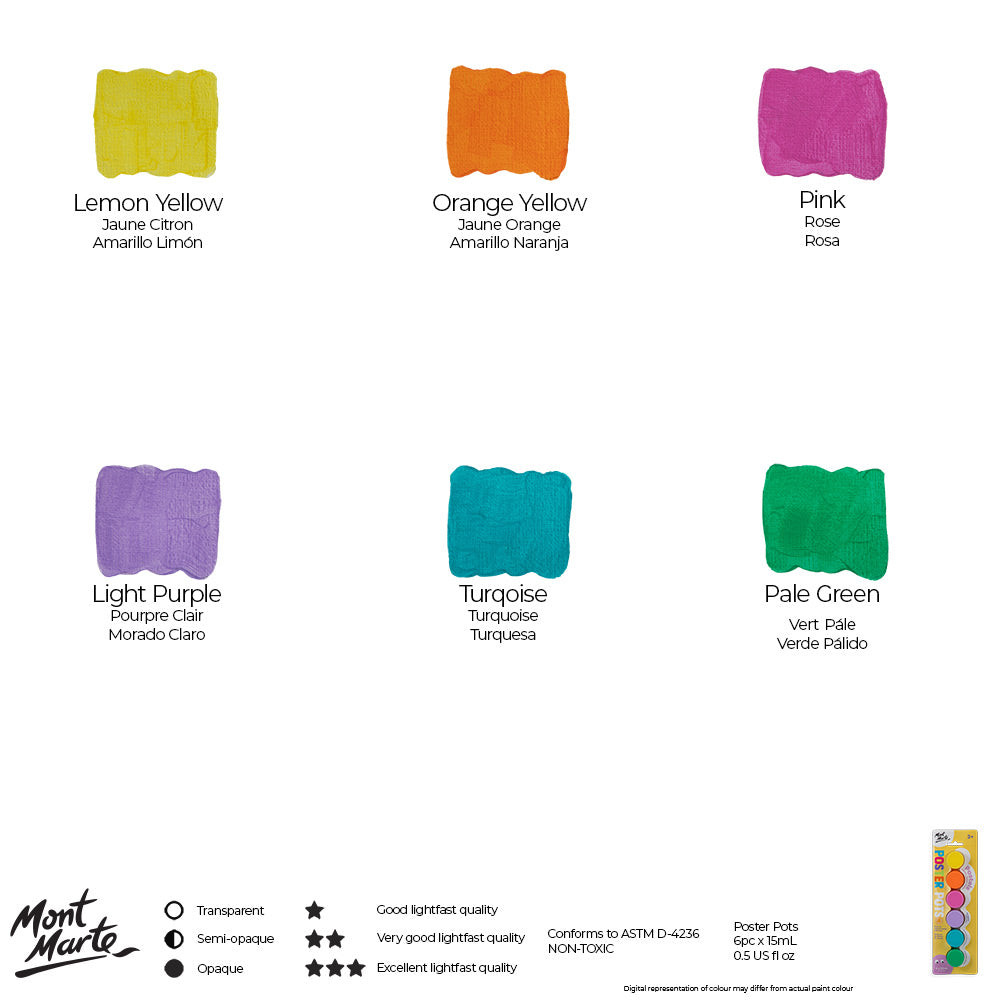 Mont Marte Poster Pots 6pc x 15ml - Pastels