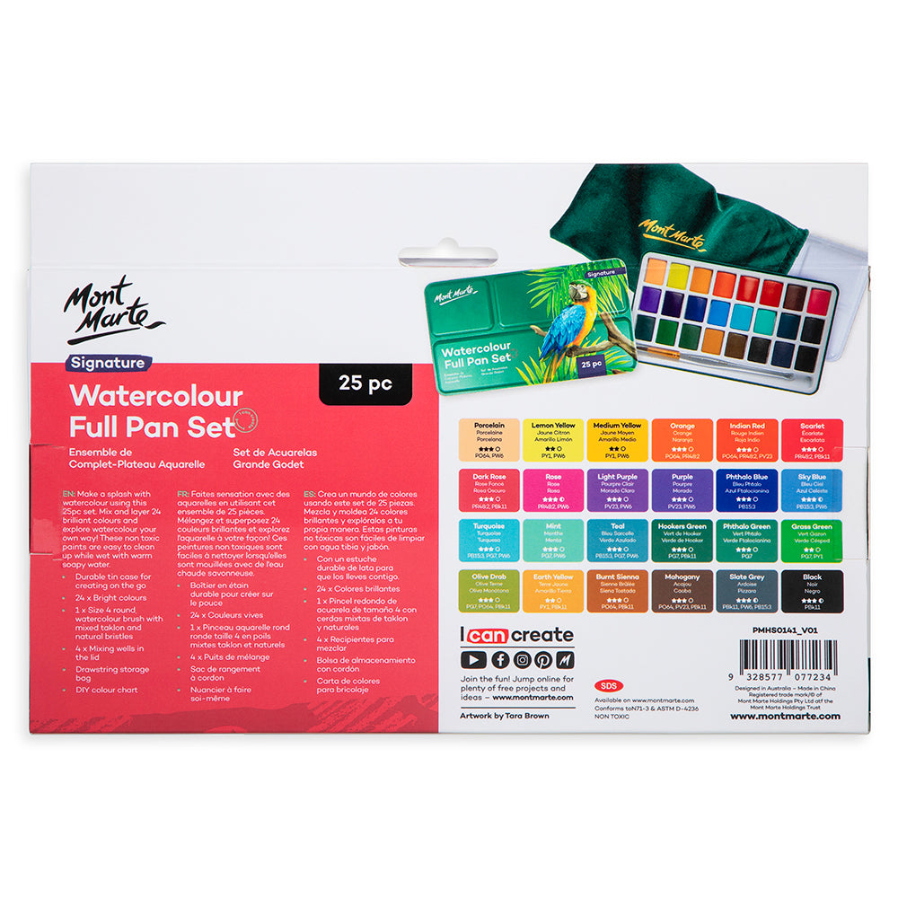 Mont Marte Watercolour Full Pan Set 24pc in Tin