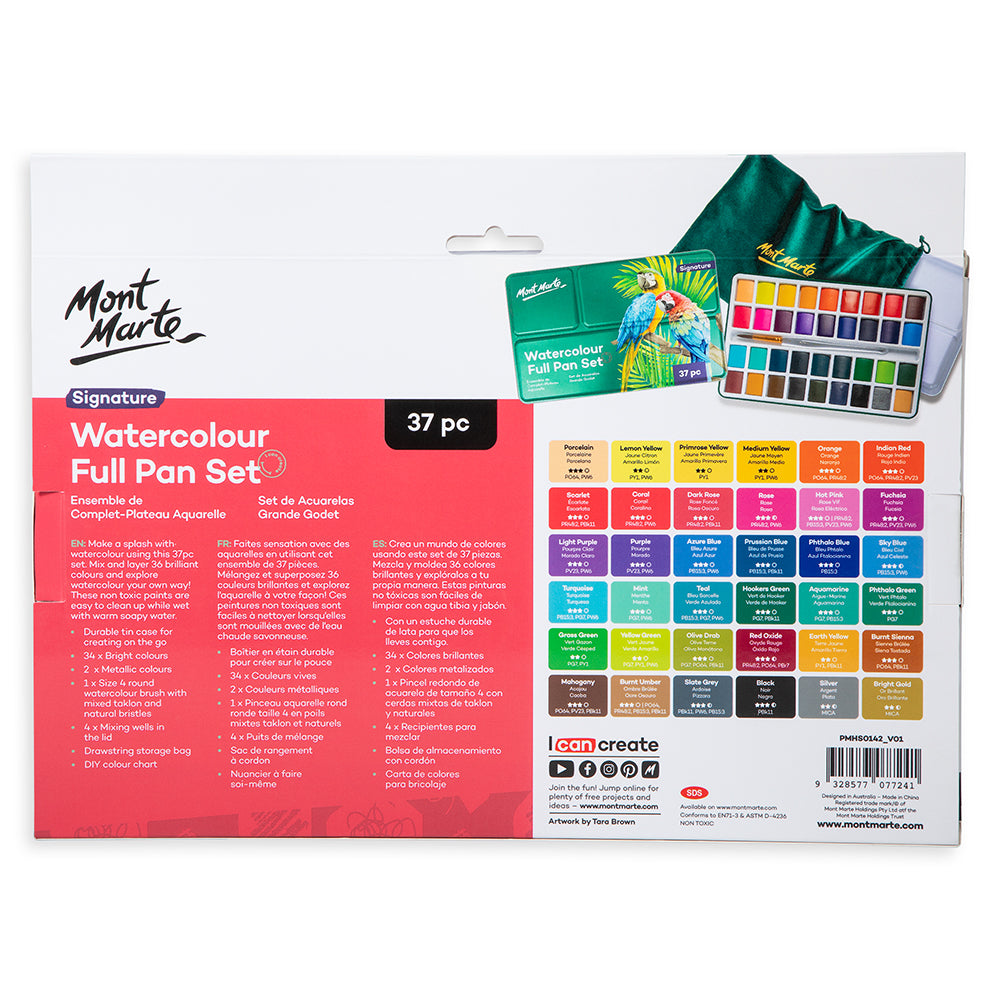 Mont Marte Watercolour Full Pan Set 36pc in Tin