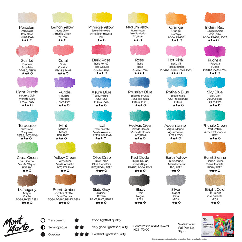 Mont Marte Watercolour Full Pan Set 36pc in Tin