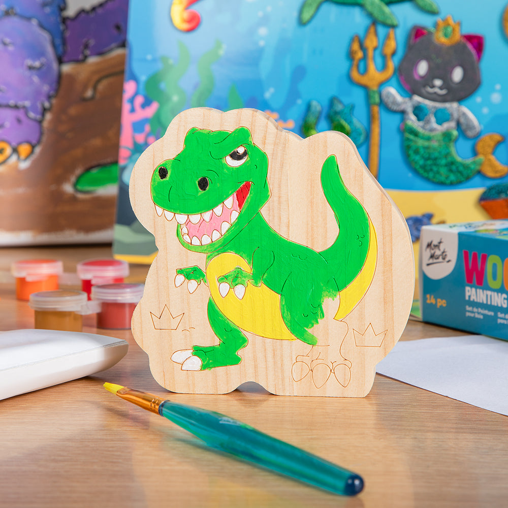 Mont Marte Wood Painting Set 14pc - Dinosaur