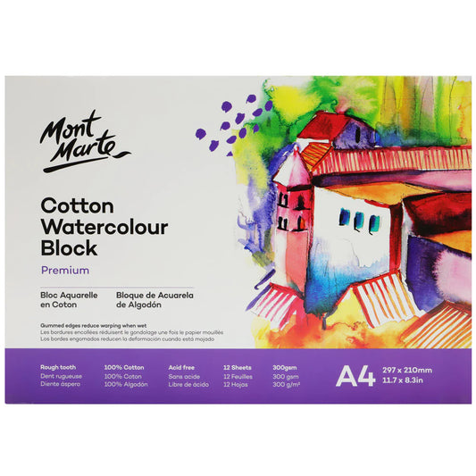 Mont Marte Cotton Watercolour Block 300gsm 12 sheets