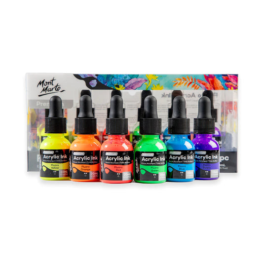 Mont Marte Fluoro Acrylic Ink 6pc x 20ml Default Title