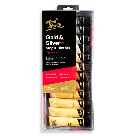 Mont Marte Gold and Silver Acrylic Paint Set 12pc x 36ml image 1