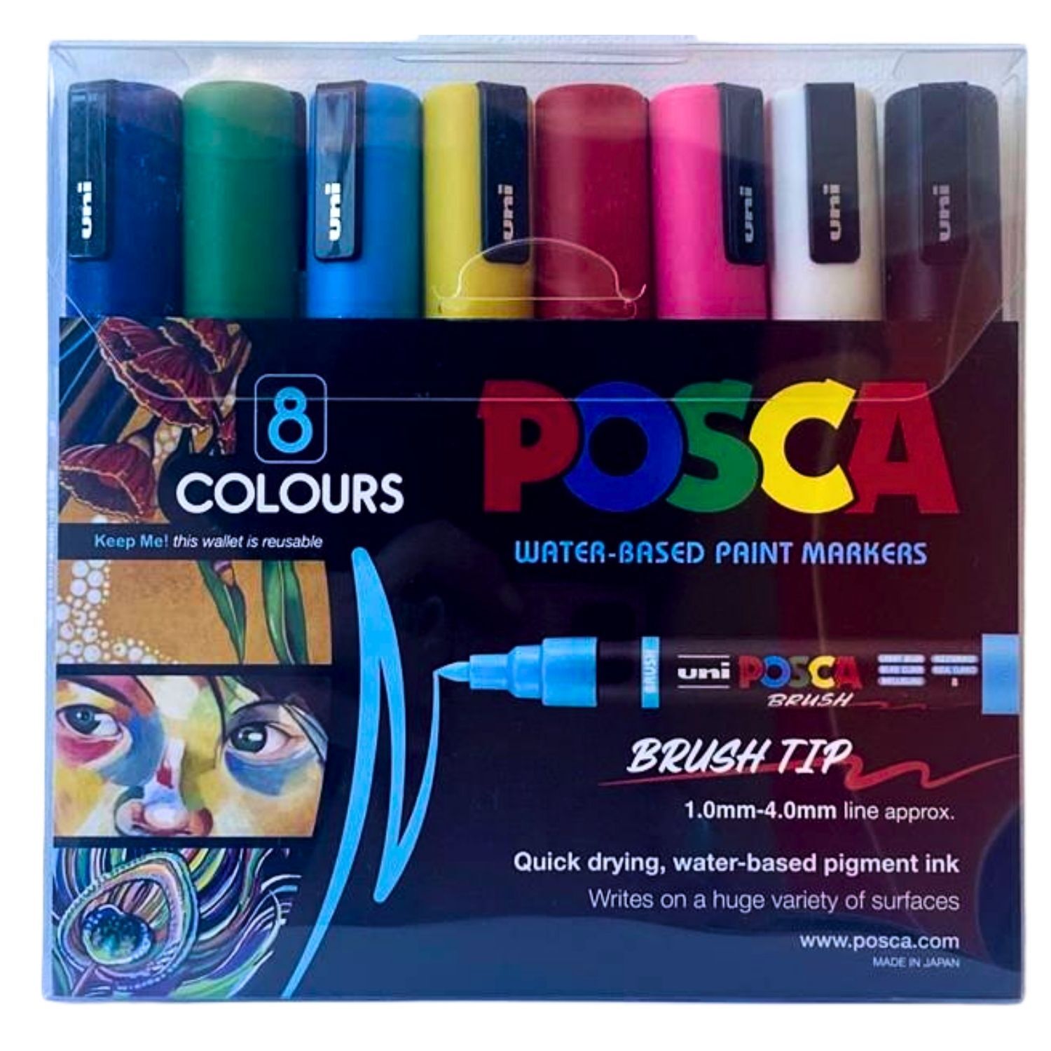 POSCA 5BR BRUSH TIP Paint Markers Pack of 8 - Assorted