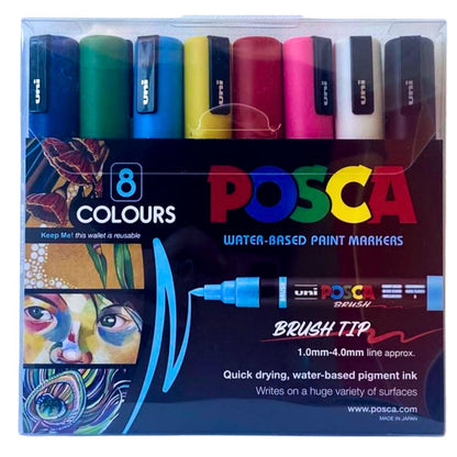 POSCA 5BR BRUSH TIP Paint Markers Pack of 8 - Assorted image 1