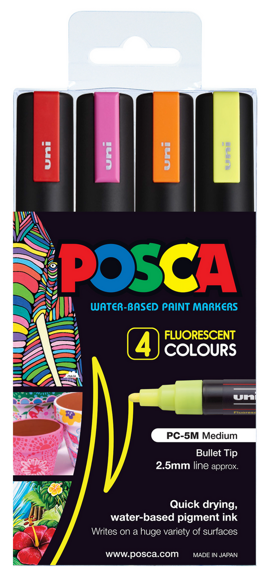 Posca 5M Medium Fluoro Colours Pack of 4 Default Title