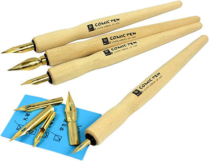 Wooden Penholder Set - 4 Holders 8 Nibs