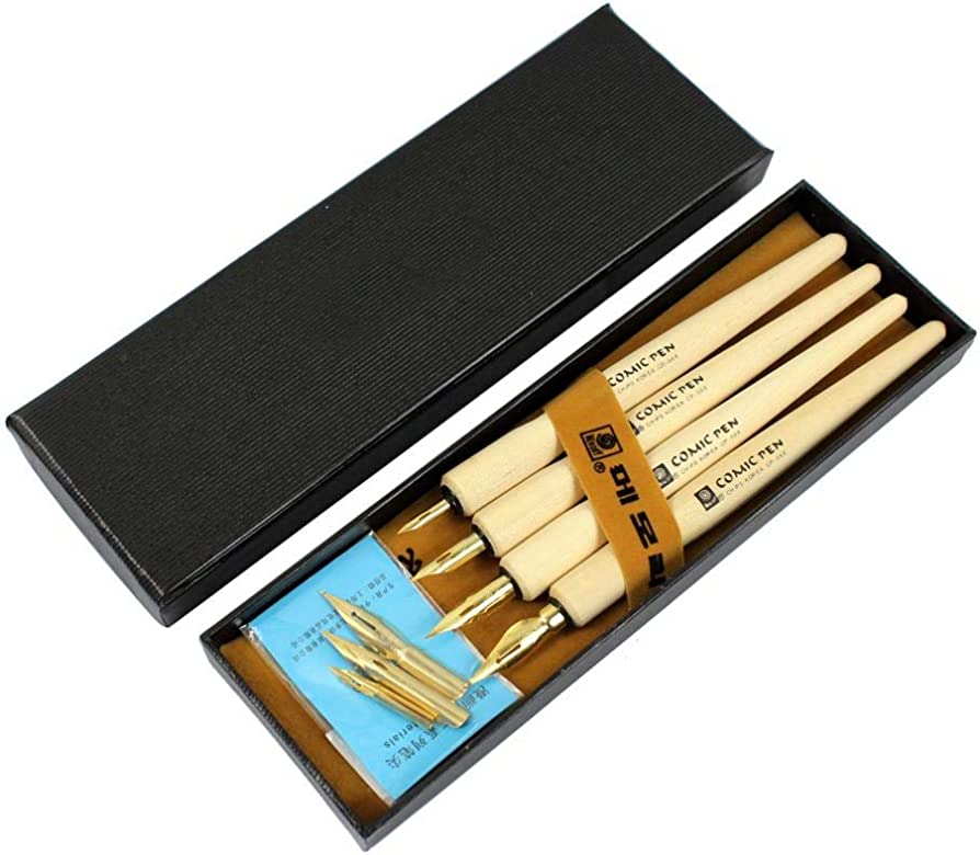 Wooden Penholder Set - 4 Holders 8 Nibs