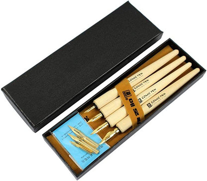 Wooden Penholder Set - 4 Holders 8 Nibs