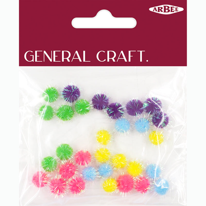 Arbee Pom Poms 12mm Glitter Bright Mix Pkt 30 image 2