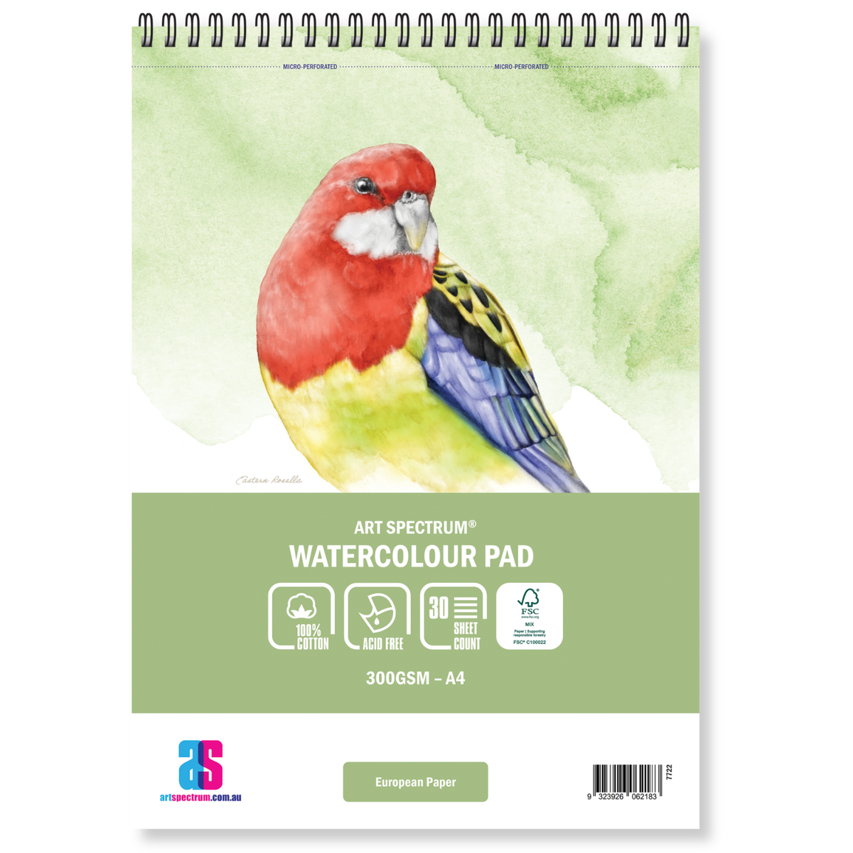 Art Spectrum 100% Cotton Watercolour Perforated Spiral Pad 300gsm 30 Sheets A4+
