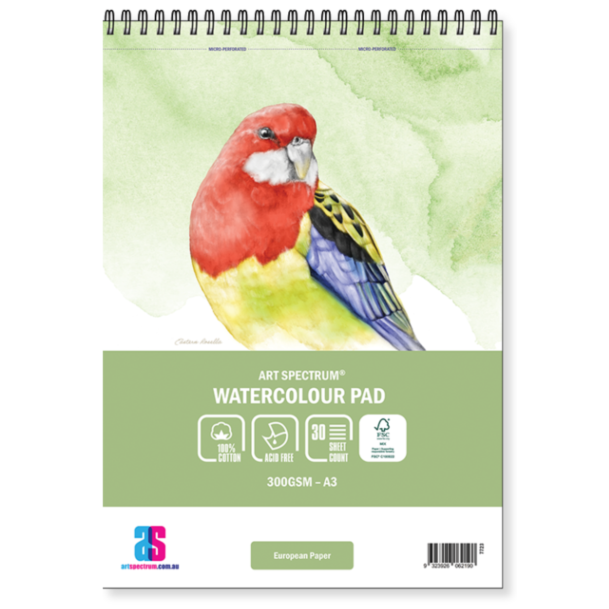 Art Spectrum 100% Cotton Watercolour Perforated Spiral Pad 300gsm 30 Sheets A3+