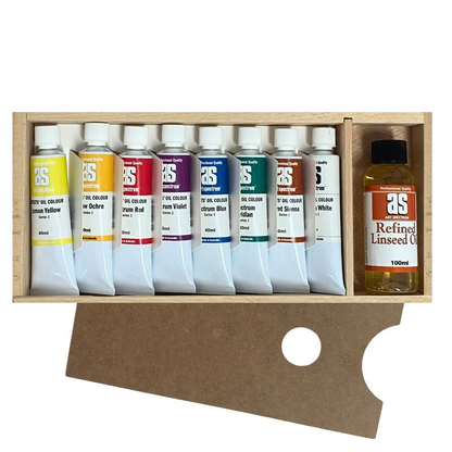 Art Spectrum Wooden Box Set - 8 x 40ml Oil Paint Tubes & 100ml Refined Linseed Oil Default Title