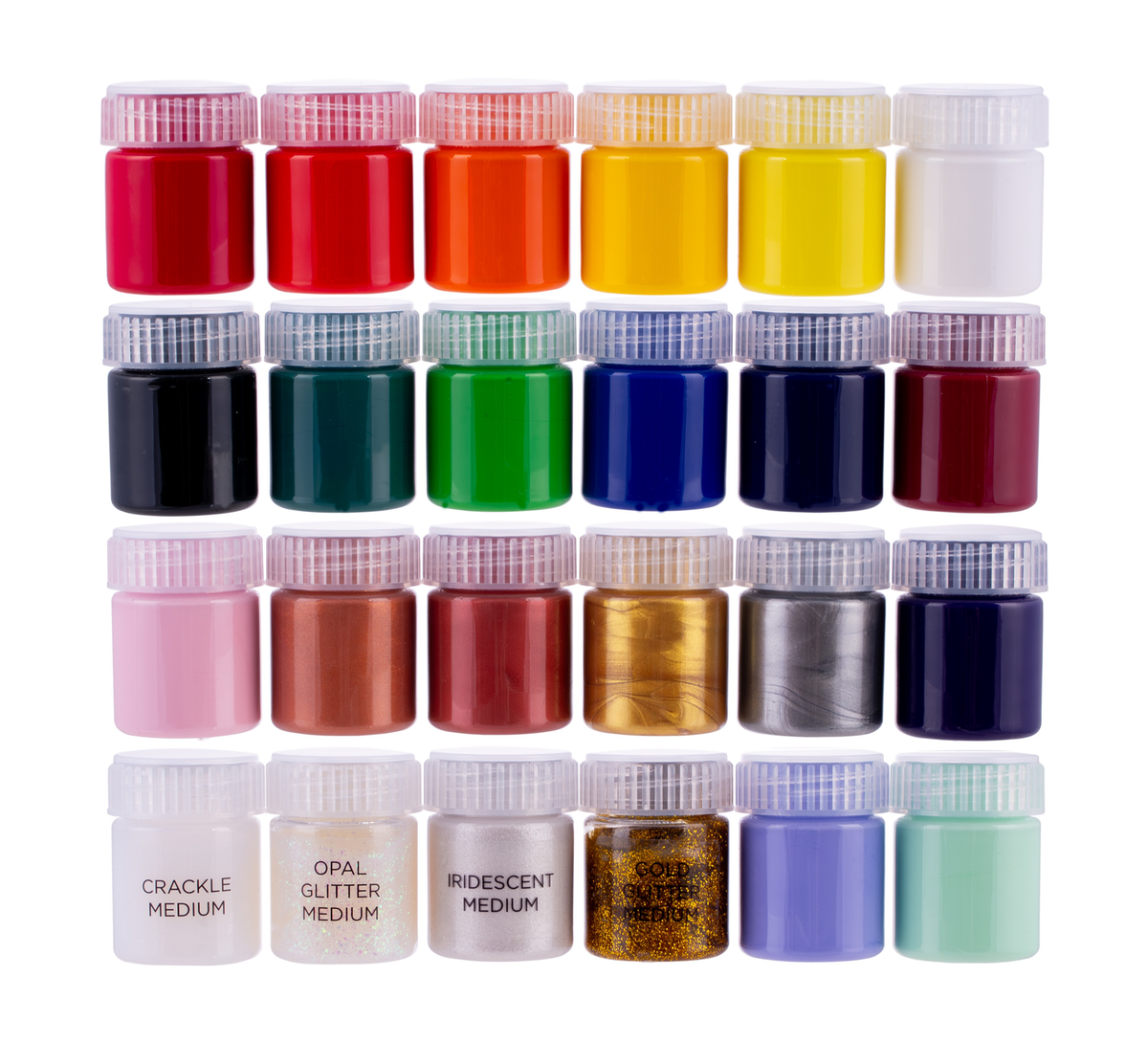 Byron Acrylic Paint & Mediums Pot Set 24pc - 20 x 15ml Paints + 4 Mediums