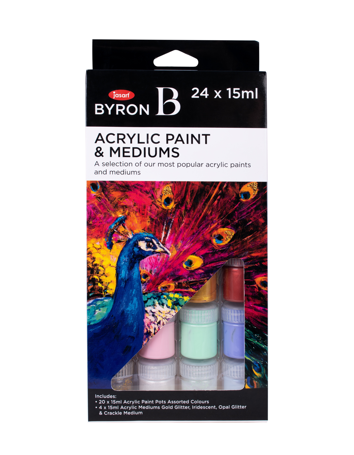 Byron Acrylic Paint & Mediums Pot Set 24pc - 20 x 15ml Paints + 4 Mediums