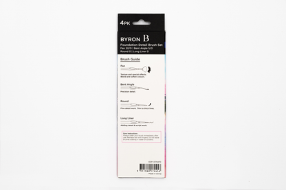 Byron Pastel Detail Brush Set 4pc - Foundation: Fan 20/0, Bent Angle 5/0, Round 0, Long Liner 0