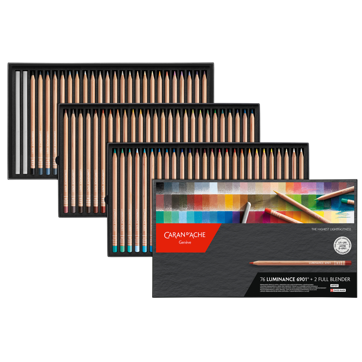 Caran d'Ache Luminance 6901 Coloured Pencil Box of 76 + 2 Blenders