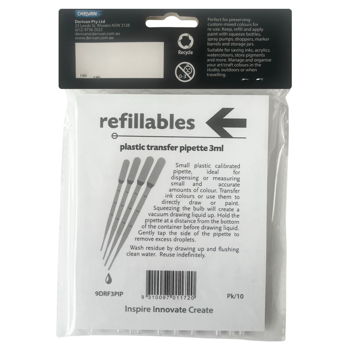 DERIVAN REFILLABLES 10 x Plastic Pipettes 3ml image 5