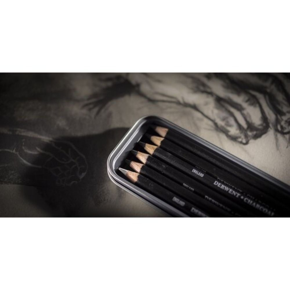 Derwent Charcoal Pencil tin of 6 image 4