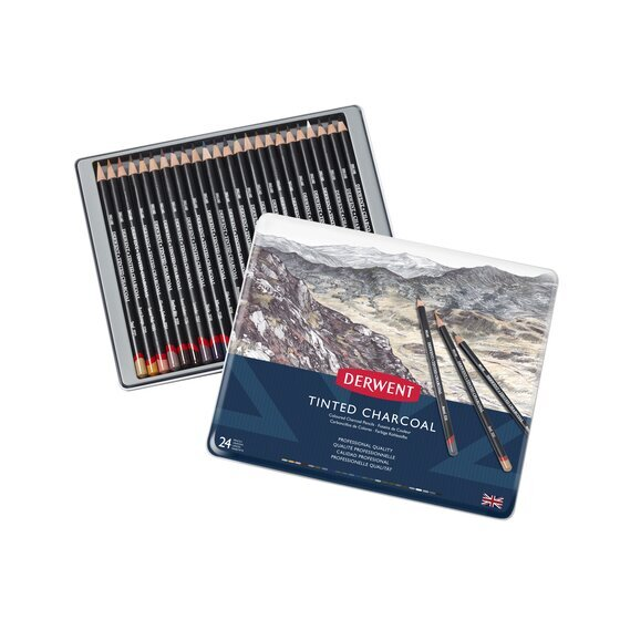 Derwent Tinted Charcoal Pencil tin 24 image 2