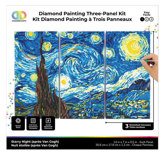 Diamond Dotz Triptych Diamond Painting Kit 21 x 14 Inch - Starry Night (after Van Gogh) image 1