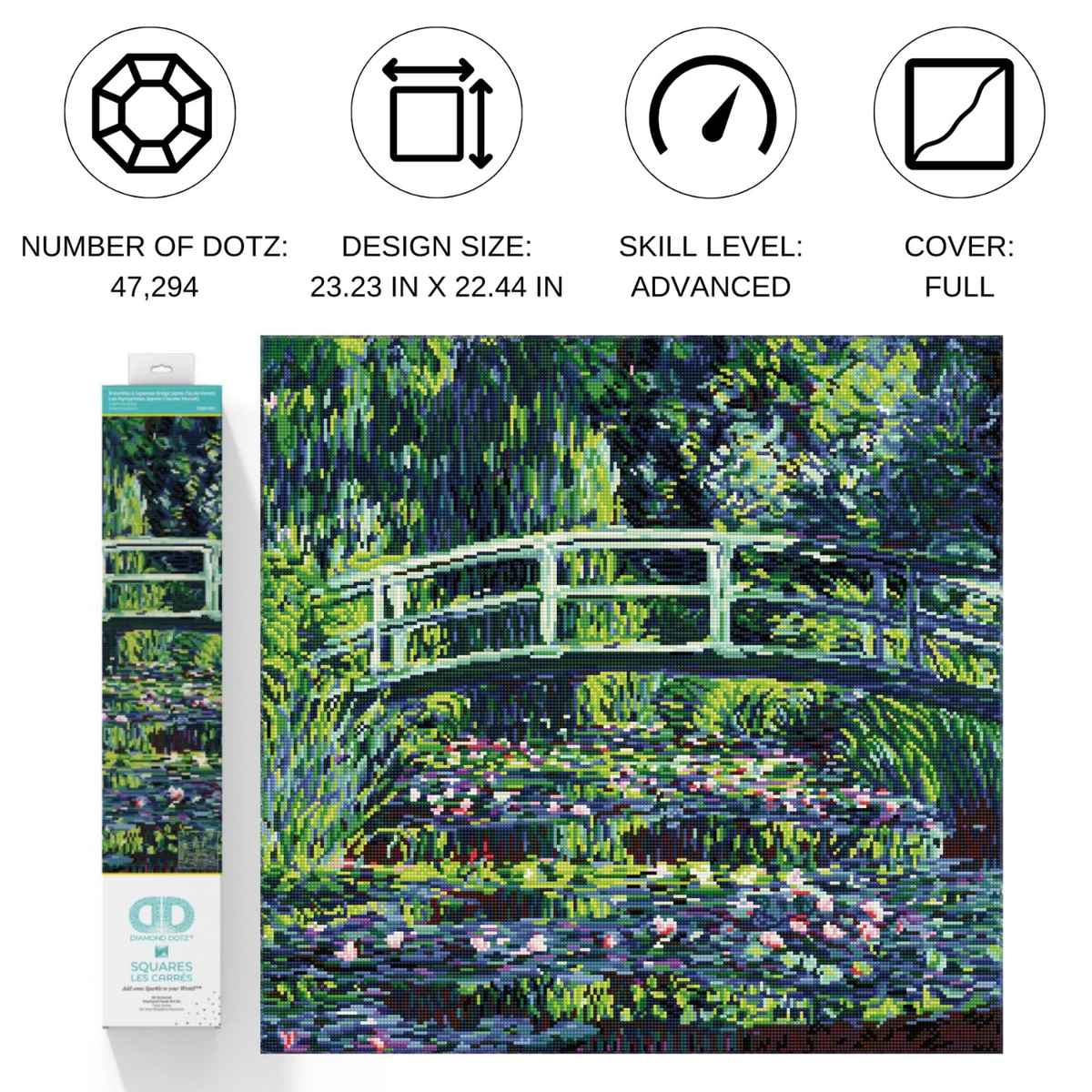 Diamond Dotz Triptych Diamond Painting Kit 21 x 14 Inch - Water Lilies (after Monet)