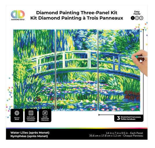 Diamond Dotz Triptych Diamond Painting Kit 21 x 14 Inch - Water Lilies (after Monet) image 1