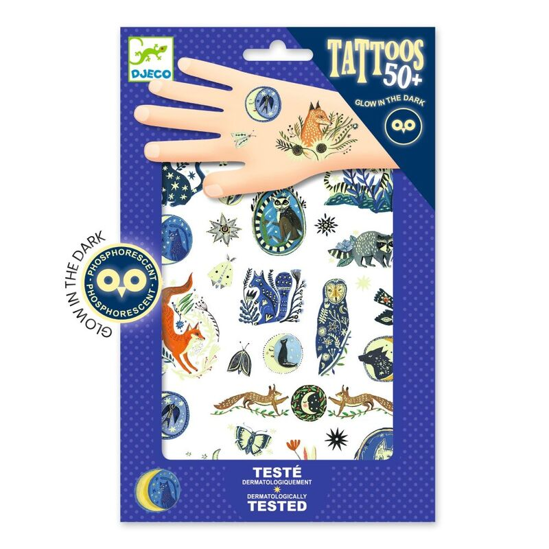Djeco Temporary Tattoos 50+ Glow in the Dark Designs