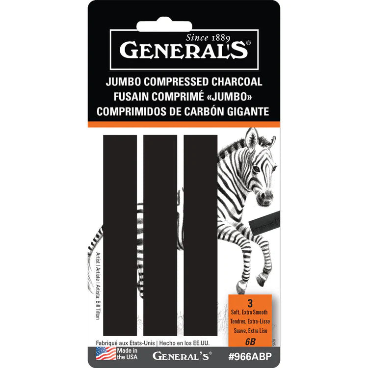 Generals Jumbo Compressed Charcoal Pack of 3 x 6B
