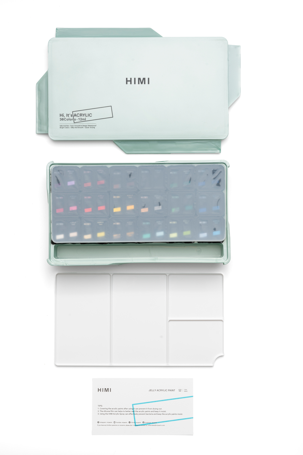 HIMI Twin Cup Jelly Acrylic Paint Set 36 x 12ml - Green Metallic Case