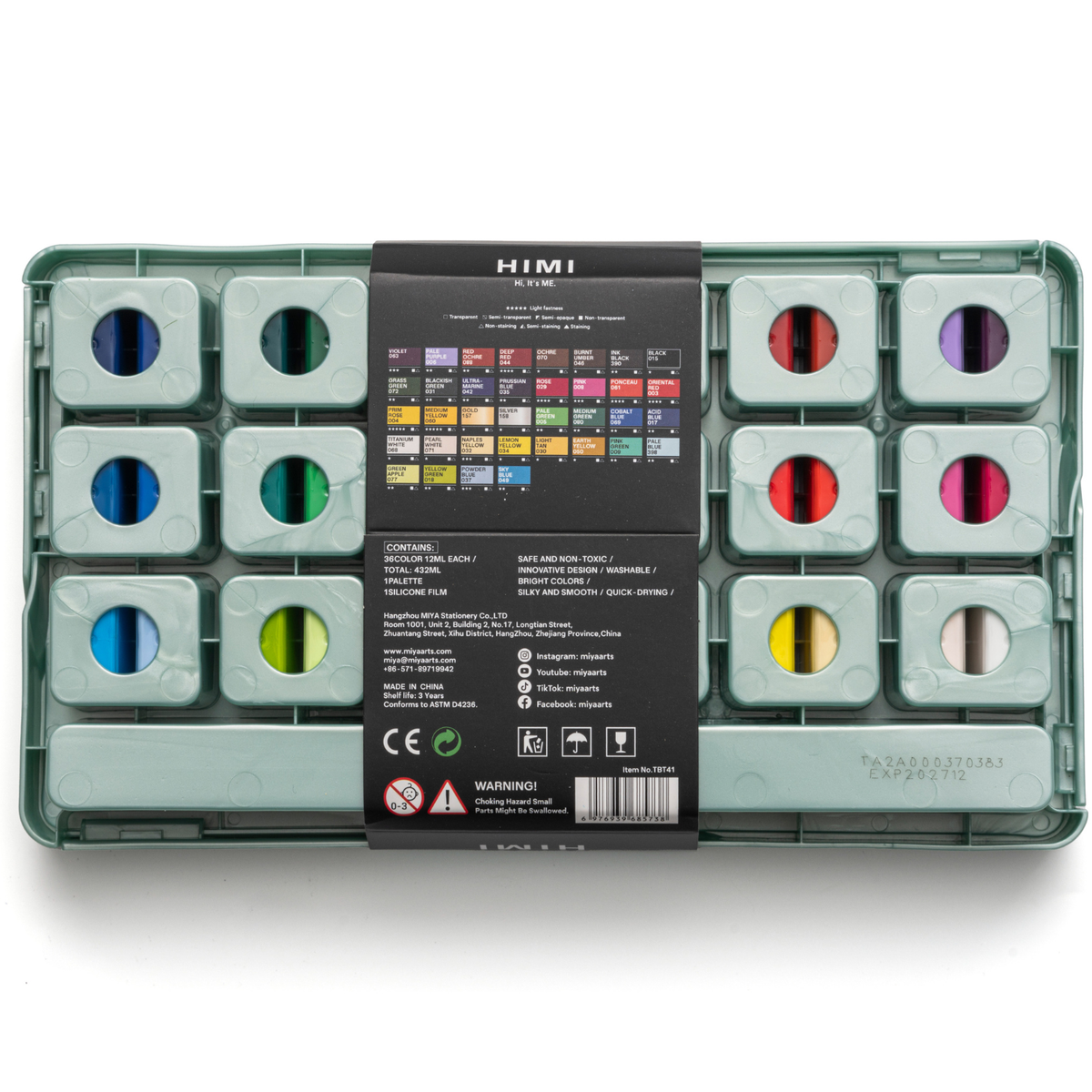 HIMI Twin Cup Jelly Acrylic Paint Set 36 x 12ml - Green Metallic Case