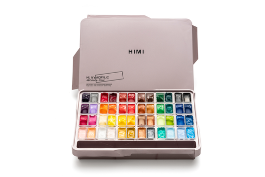 HIMI Twin Cup Jelly Acrylic Paint Set 48 x 12ml - Pink Metallic Case