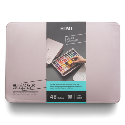HIMI Twin Cup Jelly Acrylic Paint Set 48 x 12ml - Pink Metallic Case