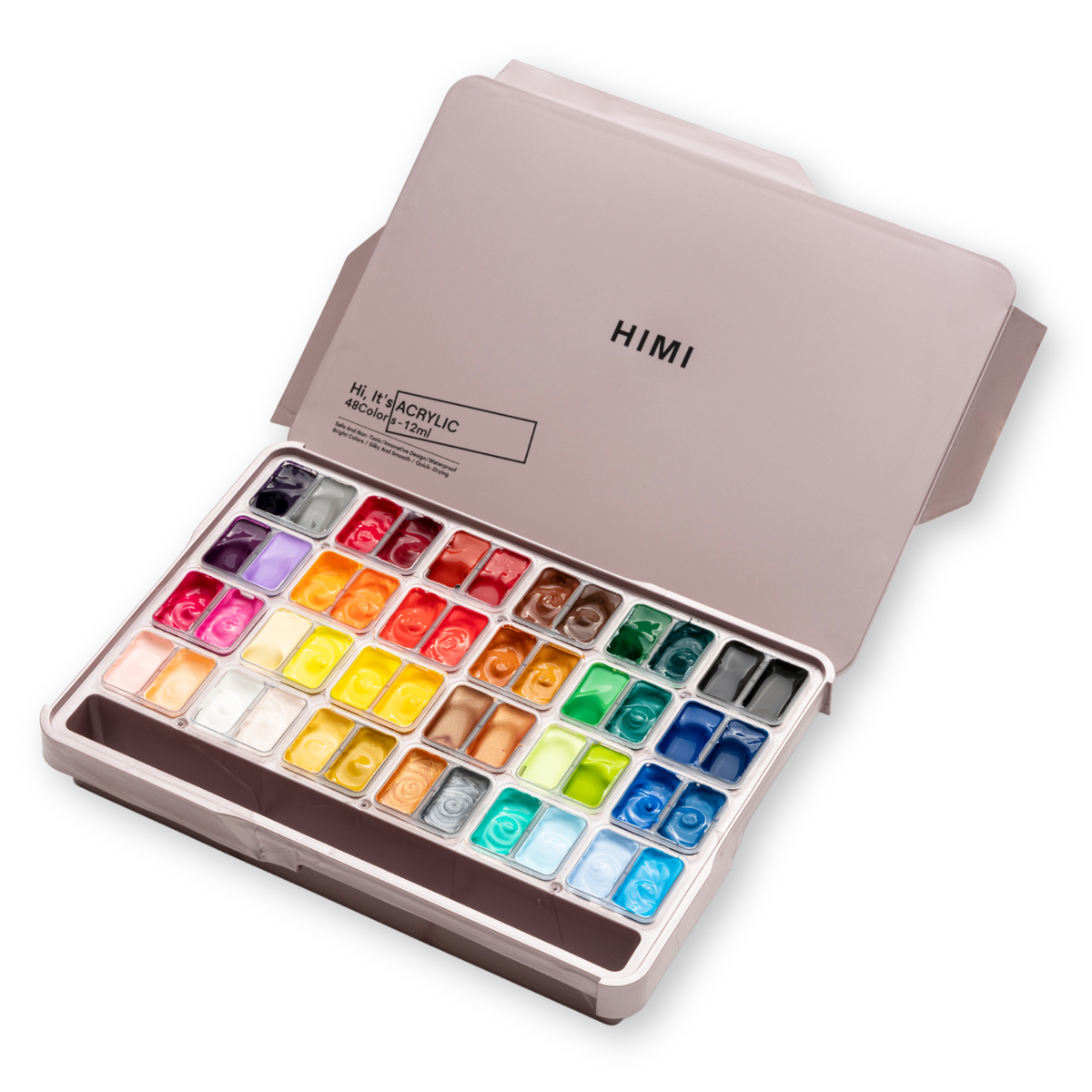 HIMI Twin Cup Jelly Acrylic Paint Set 48 x 12ml - Pink Metallic Case