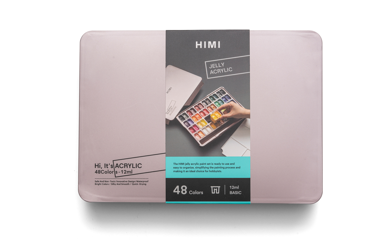 HIMI Twin Cup Jelly Acrylic Paint Set 48 x 12ml - Pink Metallic Case