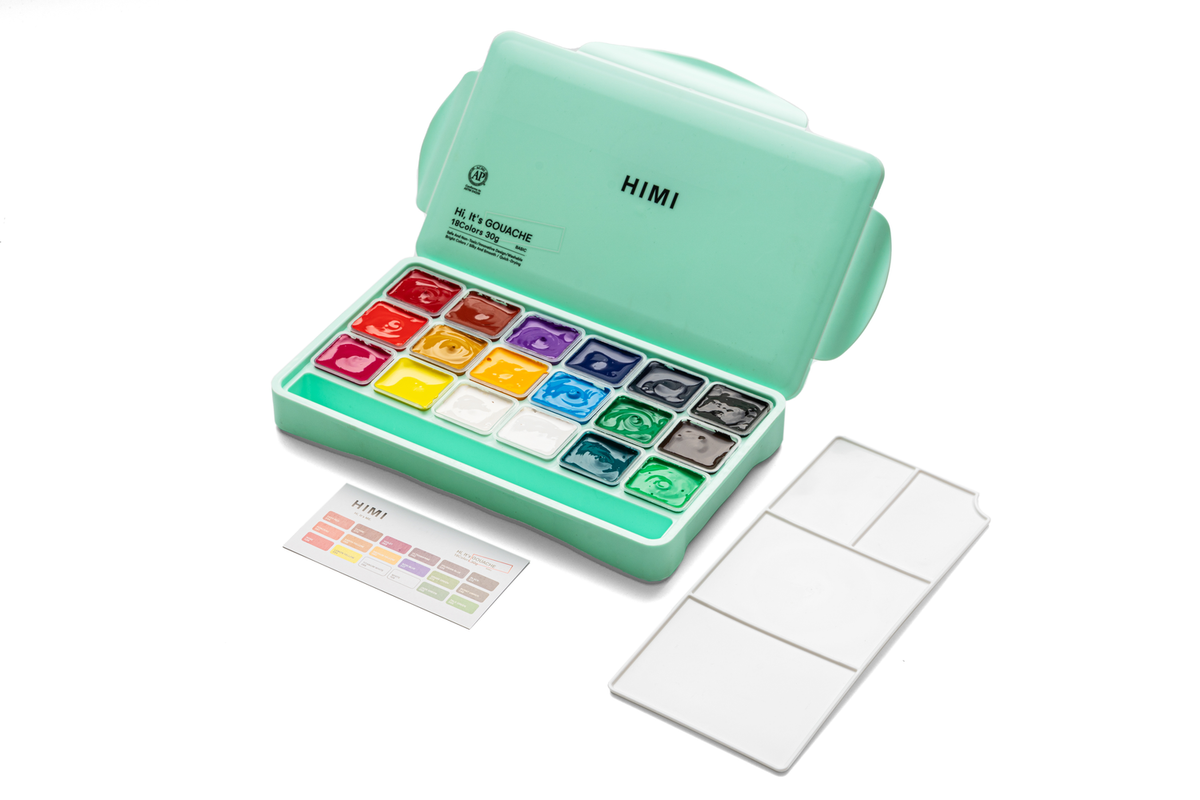 HIMI Jelly Cup Gouache Paint Set 18 x 30g - Green Case