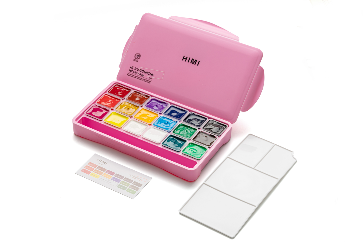 HIMI Jelly Cup Gouache Paint Set 18 x 30g - Pink Case