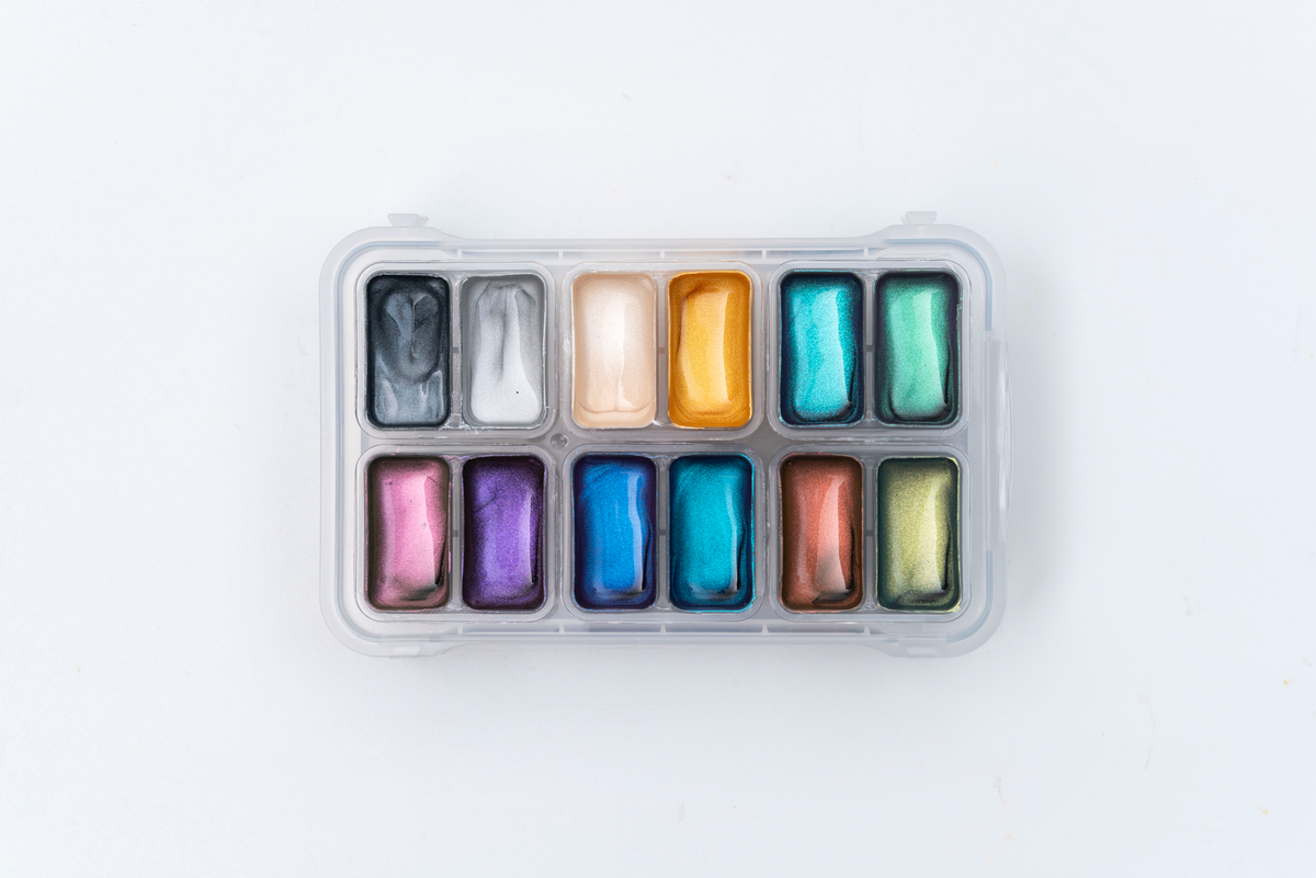 HIMI Twin Cup Jelly Gouache Paint Set 12 x 12ml - 8 Chameleon + 4 Metallic